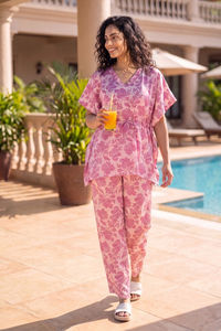 Zivame Satin Kaftan Loungewear Set - Ballet Slipper — thumbnail 1